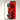 Top view of red Ferrari Formula 1 car model on white and red split background with Ferrari logo