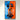 Top view of orange and blue LEGO McLaren Formula 1 car model mounted on blue and orange background