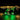 LEGO dinosaur skeleton model illuminated with yellow and green LED lights on black background