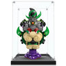 LEGO Bowser bust in green, tan, purple colors displayed in clear acrylic case