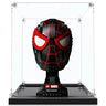 LEGO Marvel Miles Morales Spider-Man mask model displayed in clear protective case