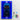 Top view of blue Bugatti Chiron LEGO model mounted on LED-lit display board with USB power and wireless remote