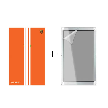 Orange Porsche GT3 RS decal with white stripes and Porsche logo plus clear protective vinyl film