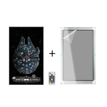Black Millennium Falcon LEGO model with LED light frame and remote control