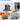 Clear acrylic display boxes protecting detailed LEGO building models on desks