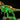 Illuminated LEGO T-Rex skeleton model with green and yellow lights on black background