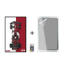 Top view of red and white race car model framed artwork with remote control and protective acrylic frame