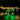 Illuminated LEGO dinosaur skeleton model with yellow and green LED lights on black background