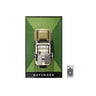 Top view Lego model of Defender SUV mounted on green display board with remote control