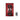 Top view of red and white Formula 1 model car on red display with wireless remote control