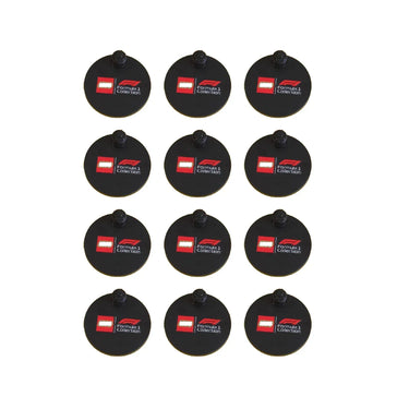 Set of 12 black round Formula 1 Collection plastic bases with red and white logos