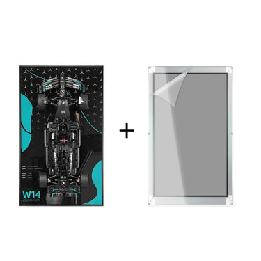 LEGO Mercedes-AMG Petronas W14 Formula 1 car model with acrylic display case on white background