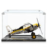 Miniature LEGO-style wildlife service propeller airplane model in clear display case