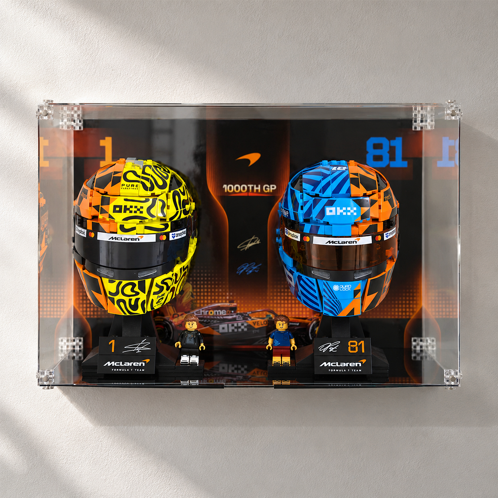Acrylic Display Case for LEGO® McLaren Oscar Piastri & Lando Norris F1 Helmets 43017/43023