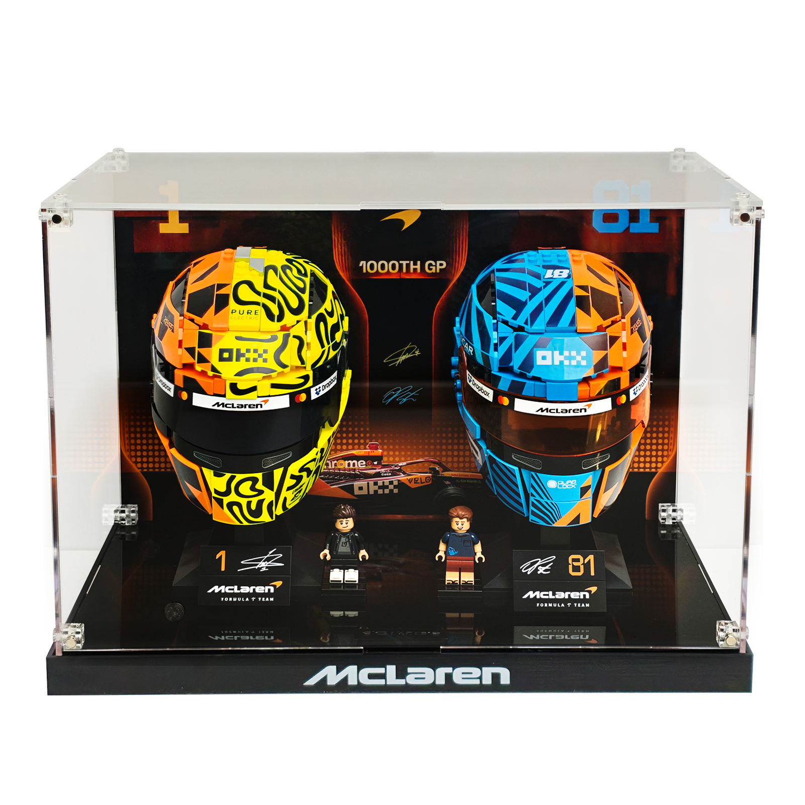 Acrylic Display Case for LEGO® McLaren Oscar Piastri & Lando Norris F1 Helmets 43017/43023