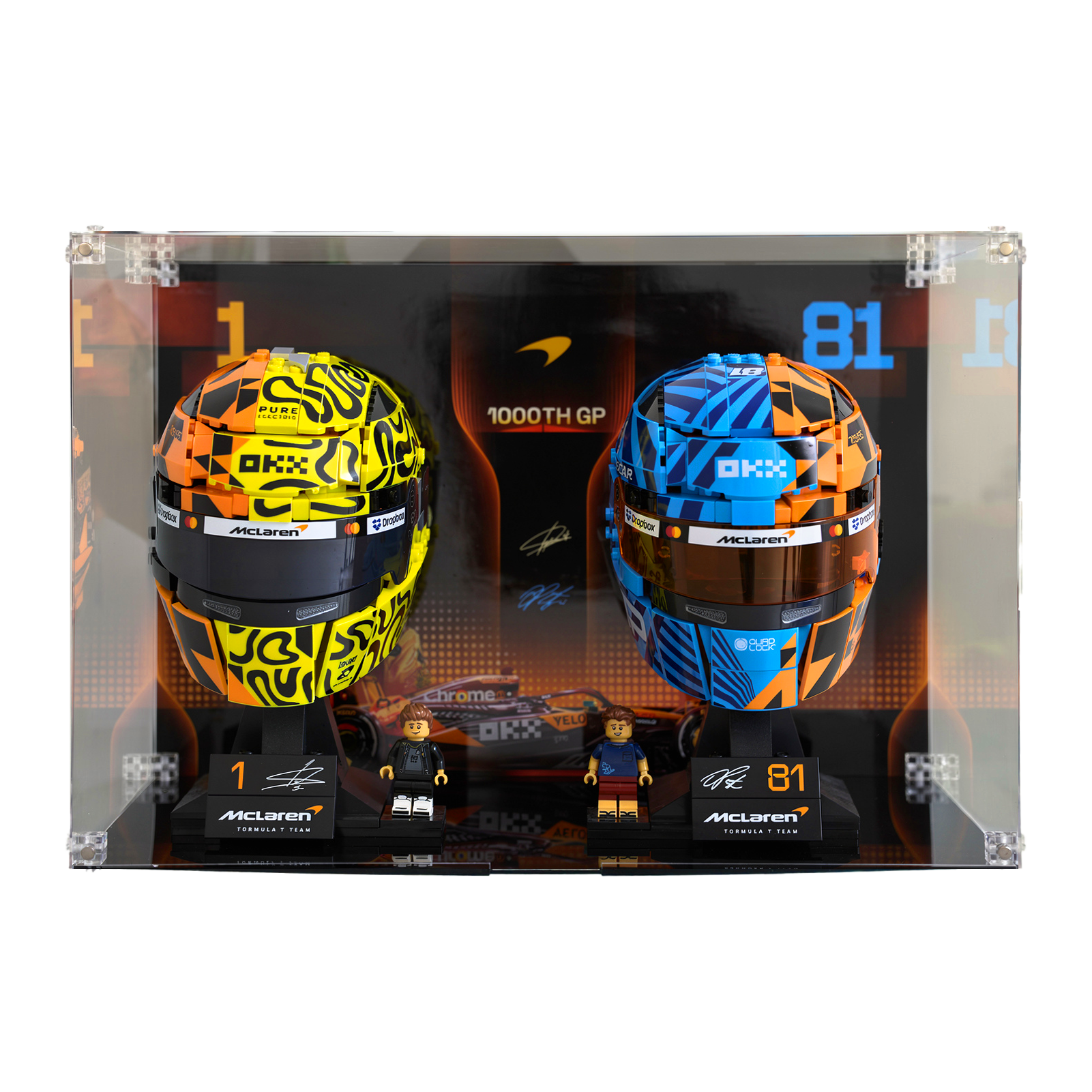 Acrylic Display Case for LEGO® McLaren Oscar Piastri & Lando Norris F1 Helmets 43017/43023