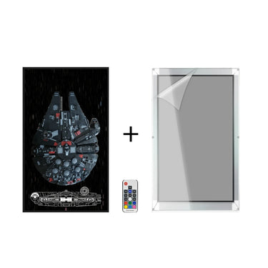 Black Millennium Falcon LEGO model with LED light frame and remote control