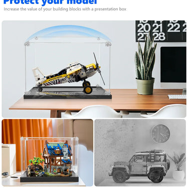 Clear dustproof display box protecting model airplane and building blocks on desks