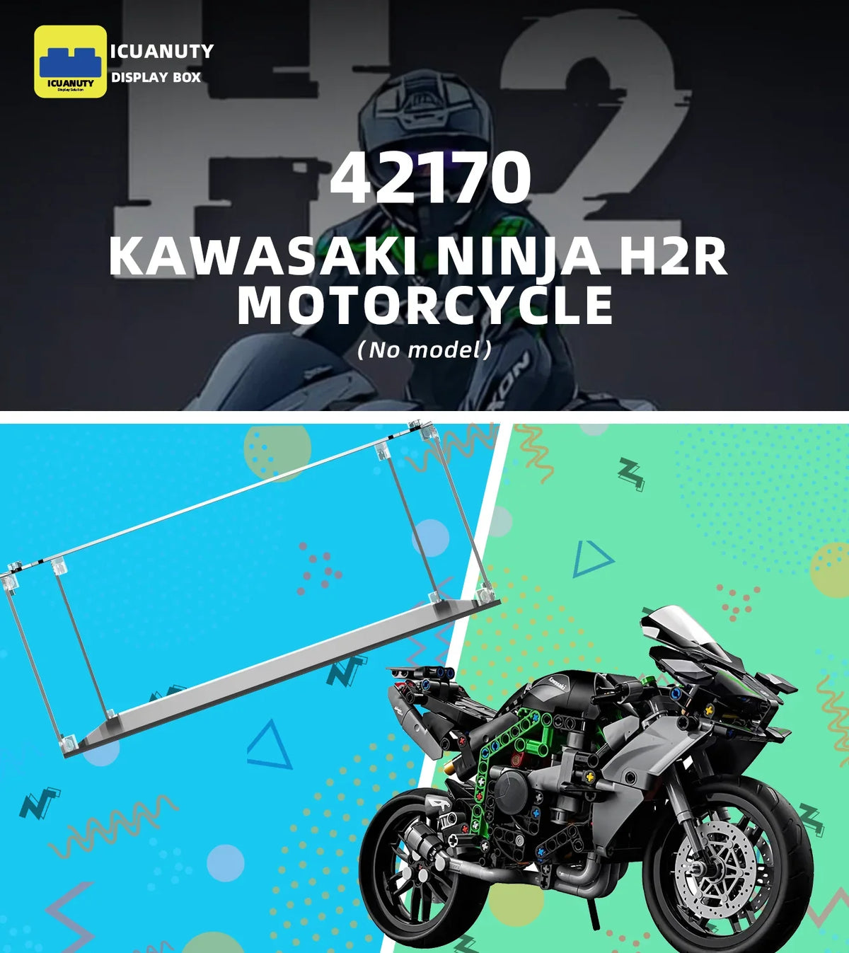 ICUANUTY-Display case for LEGO Kawasaki Ninja H2R Motorcycle 42170