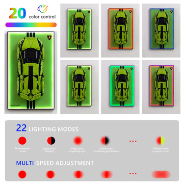 Lamborghini Sian LED wall art with 20 color control and 22 lighting modes for customizable car decor