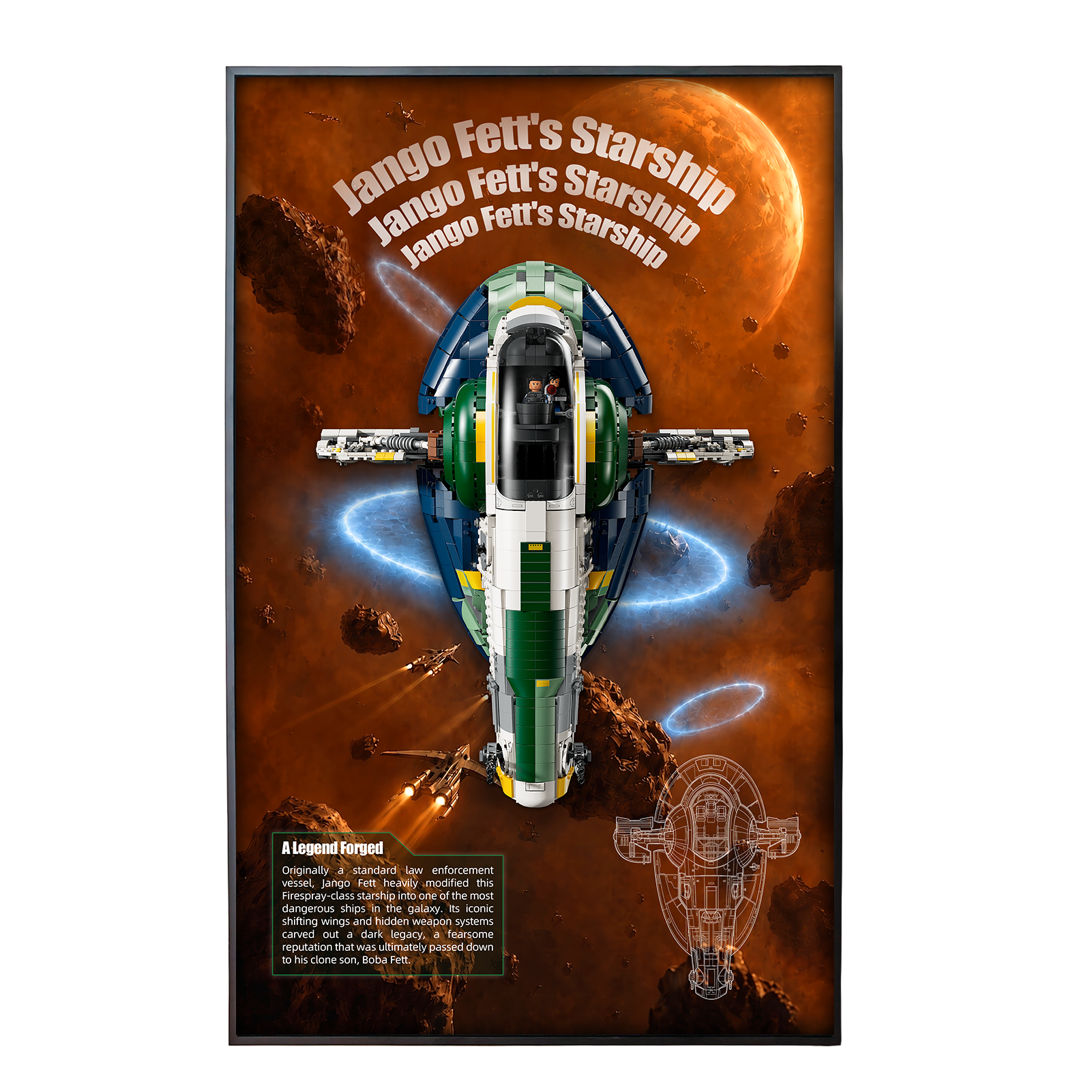 Wall Display Frame for LEGO Star Wars™ Jango Fett's Firespray-Class Starship 75409