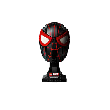 LEGO Marvel Miles Morales Spider-Man black and red mask bust on display stand