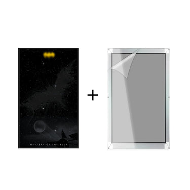Dark Batman-themed poster with a yellow bat signal and starry night sky plus a protective clear poster frame