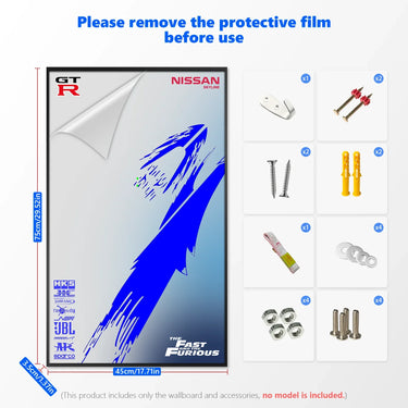 Nissan Skyline GT-R wallboard with The Fast and the Furious logo and included mounting accessories