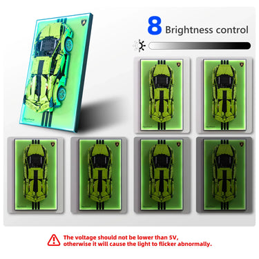 Lego Lamborghini Sian model with adjustable 8-level green LED brightness control display panel