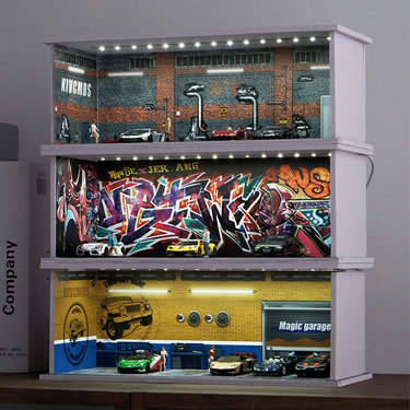 Premium Stackable Garage Diorama Display Case for 1:64 Scale Mini Die‑cast Car Collection