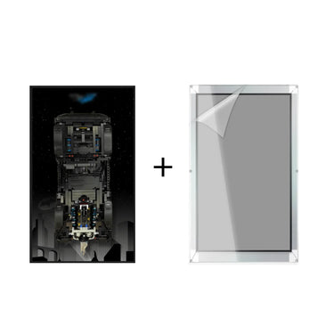 LEGO Batman vehicle poster with Gotham city silhouette and clear acrylic picture frame with protective film