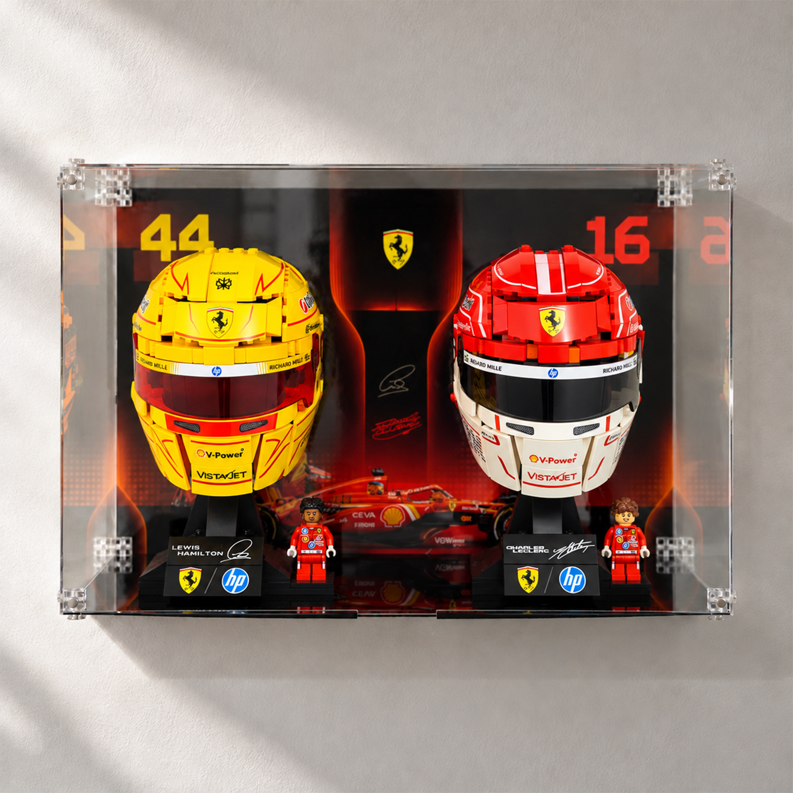 Acrylic Display Case for LEGO® Ferrari Charles Leclerc & Lewis Hamilton F1 Helmets 43014/43022