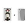 Top view of white Lego Porsche 911 RSR model with black racing stripes and acrylic display case